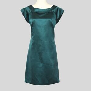 MAX and CLEO Women's Green Satin Shift Dress Size 10
